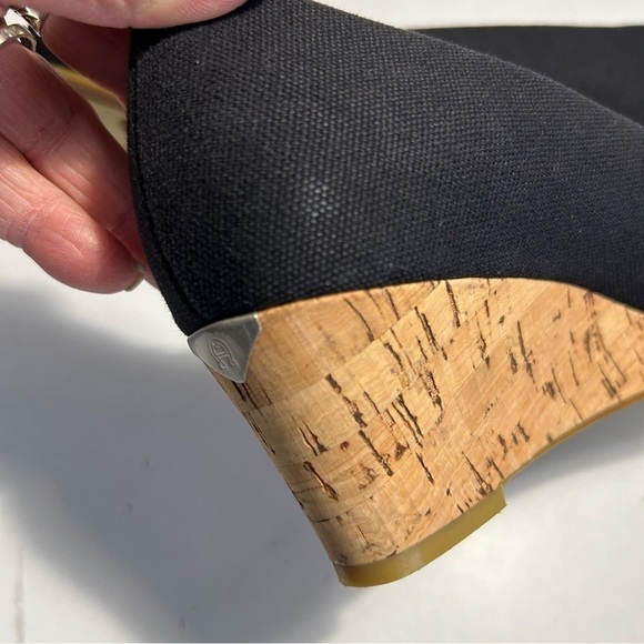 Etienne Aigner Black Canvas Wedge Heel open toe Pumps 8 - Picture 16 of 16